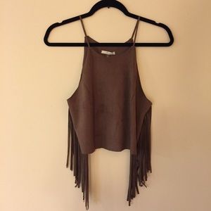 Suede crop top with fringe sides